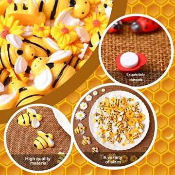 200 Pieces Mini Resin Bee Daisy Sunflower Decor Flatback Embellishment Bees Charms Epoxy Beads Ladybugs Crafts Assorted Sizes Sunflower Decorations for DIY Craft Wreath(Classic Color)
