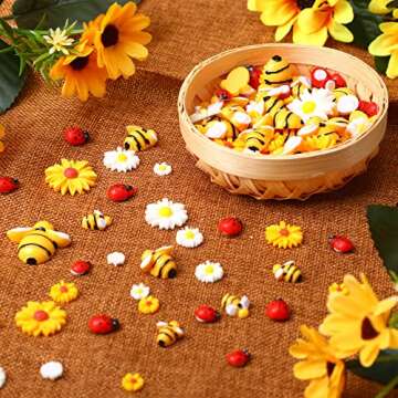 200 Pieces Mini Resin Bee Daisy Sunflower Decor Flatback Embellishment Bees Charms Epoxy Beads Ladybugs Crafts Assorted Sizes Sunflower Decorations for DIY Craft Wreath(Classic Color)