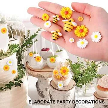 200 Pieces Mini Resin Bee Daisy Sunflower Decor Flatback Embellishment Bees Charms Epoxy Beads Ladybugs Crafts Assorted Sizes Sunflower Decorations for DIY Craft Wreath(Classic Color)