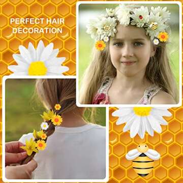 200 Pieces Mini Resin Bee Daisy Sunflower Decor Flatback Embellishment Bees Charms Epoxy Beads Ladybugs Crafts Assorted Sizes Sunflower Decorations for DIY Craft Wreath(Classic Color)