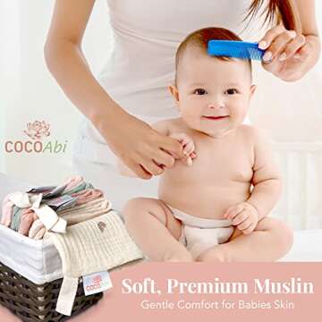 COCOAbi Baby Washcloth Set | 100% Cotton Muslin | Naturally Soft For Babies | Boho Colors & Pattern | Gentle Muslin Cloth | Fast Drying & Durable | Beautiful Baby Gift | 9” x 9” Bath Cloths | 5 pc set