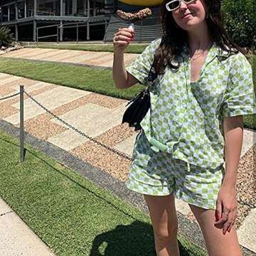 NUFIWI Women's Summer Casual 2 Piece Outfits Set Short Sleeve Collar Button T-Shirt Top Bodycon Shorts Set Y2K Streetwear (ZY2K2, L)