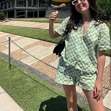 NUFIWI Women's Summer Casual 2 Piece Outfits Set Short Sleeve Collar Button T-Shirt Top Bodycon Shorts Set Y2K Streetwear (ZY2K2, L)