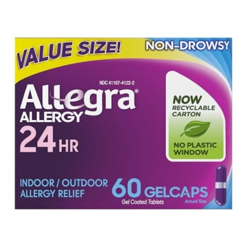 Allegra Adult 24HR Non-Drowsy Antihistamine Gelcaps, 60-Count, Fast-Acting Allergy Symptom Relief, 1...