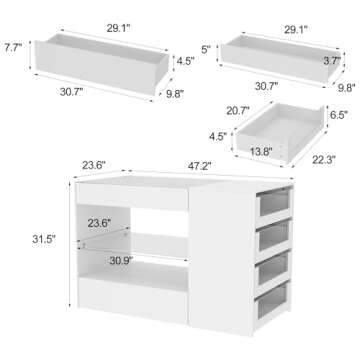 WOODTIME White Dresser with Glass Top for Bedroom, Modern Chest of Drawers with Glass Shelf and 8 Dr...