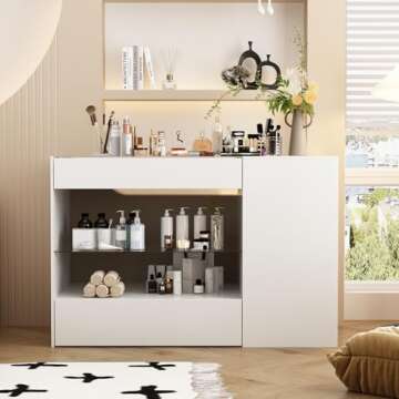 WOODTIME White Dresser with Glass Top for Bedroom, Modern Chest of Drawers with Glass Shelf and 8 Drawers, Versatile Closet Island Storage Cabinet for Walk in Closet Wardrobe, White