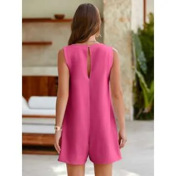 Glamaker Women's Summer Sleeveless Romper Casaul Beach Vacation Loose Shorts Jumpsuit Overalls Outfi...