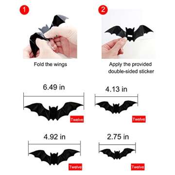 AgeXinjo Mixed of 48PCS Removable 3D Bat Stickers Wall Art Decor DIY Halloween Stickers Home Wall Decals for Halloween Party Kids Children Bedroom Living Room Nursery Classroom