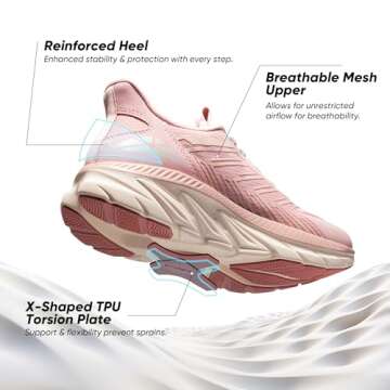 ALLSWIFIT Women's Slip On Walking Shoes Running Comfortable Tennis Breathable Non Slip Athletic Gym Workout Cross Training Fashion Sneakers,Size 8,Pink,SARR034W