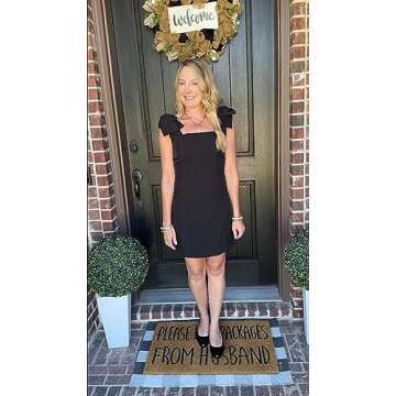 Cosonsen White Formal Dresses for Women Square Neck Bow Strap Mini Party Dress L