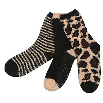 Tipi Toe Fuzzy Animal Print Socks - Soft & Anti-Skid