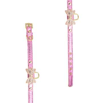 LOVPE Gold Bling Diamond Giltter Leather Fashion Collar with Ring for Tags for Small Dogs,Cat,Puppy and Kitty Walking Travel Party Gifts Tedd, Poodle Dog,Bulldog and Yorkshire Terrier (XS, Pink)