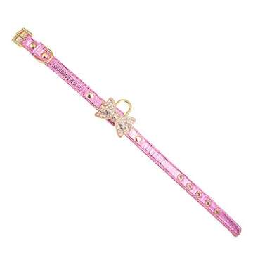 LOVPE Gold Bling Diamond Giltter Leather Fashion Collar with Ring for Tags for Small Dogs,Cat,Puppy and Kitty Walking Travel Party Gifts Tedd, Poodle Dog,Bulldog and Yorkshire Terrier (XS, Pink)