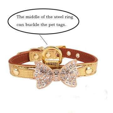 LOVPE Gold Bling Diamond Giltter Leather Fashion Collar with Ring for Tags for Small Dogs,Cat,Puppy and Kitty Walking Travel Party Gifts Tedd, Poodle Dog,Bulldog and Yorkshire Terrier (XS, Pink)