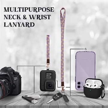 MONDO DESIGNS 2-in-1 ID Badge Holder & Lanyard Wallet - Multi-Use Womens Small Wallet with Removable Wristlet & Neck Lanyard, Clear Window, 5 Card Slots, Phone Holder, Ring Keychain - Purple Daisies