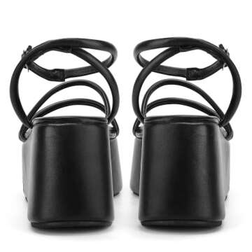 PZEKE Platform Sandals for Women Ankle Strap Buckle Wedge Sandals Fashion Open Toe Chunky Sandals, Black(WJ-UNIQUE3-BK,US9)