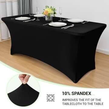 Obstal 6ft Stretch Black Spandex Table Cloth for Events - 2 Pack