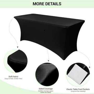 Obstal 6ft Stretch Black Spandex Tablecloth - 2 Pack