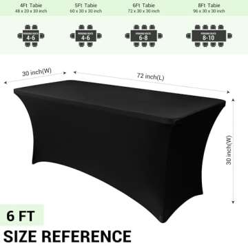 Obstal 6ft Stretch Black Spandex Tablecloth - 2 Pack