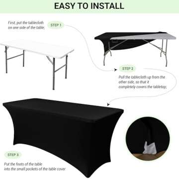 Obstal 6ft Stretch Black Spandex Tablecloth - 2 Pack