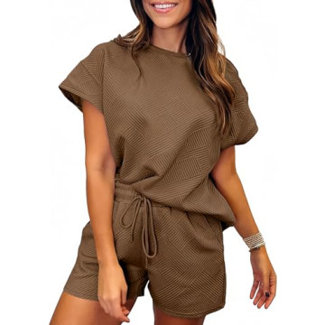SHEWIN Women 2 Piece Outfits Sweat Set 2025 Casual Short Sleeve Summer Tee Shirts Matching Lounge Sh...