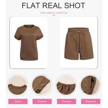 SHEWIN Women 2 Piece Outfits Sweat Set 2025 Casual Short Sleeve Summer Tee Shirts Matching Lounge Shorts Sets Cozy Pajamas Tracksuit Loungewear Sweatsuit Brown M