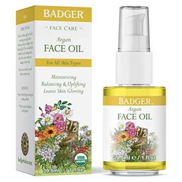 Badger Argan Face Oil, Certified Organic Moisturizing Facial Oil, Waterless Face Moisturizer, 1 oz Glass Bottle