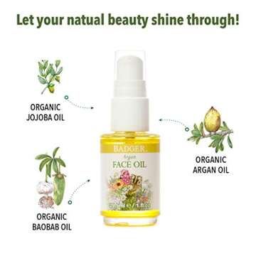 Badger Argan Face Oil, Certified Organic Moisturizing Facial Oil, Waterless Face Moisturizer, 1 oz Glass Bottle