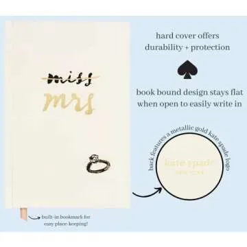 Kate Spade New York, Women's Bridal Journal, 8.25" x 5.25" Bound Notebook With 200 Lined Pages, Miss to Mrs.