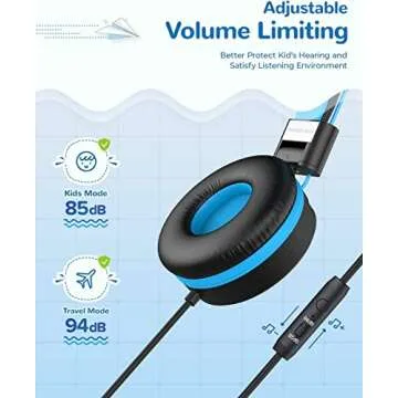 iClever [2 Pack Kids Headphones with Microphone, Safe Volume Limited 85dB/94dB - Wired Headphones for Kids Boys Girls, Foldable Headphones for Online School/Travel/iPad, Black&Pink