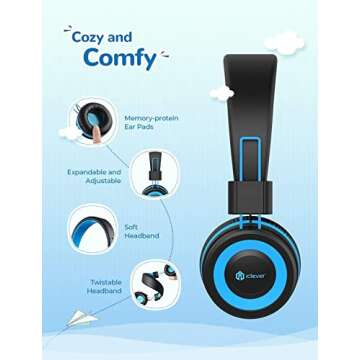 iClever [2 Pack Kids Headphones with Microphone, Safe Volume Limited 85dB/94dB - Wired Headphones for Kids Boys Girls, Foldable Headphones for Online School/Travel/iPad, Black&Pink