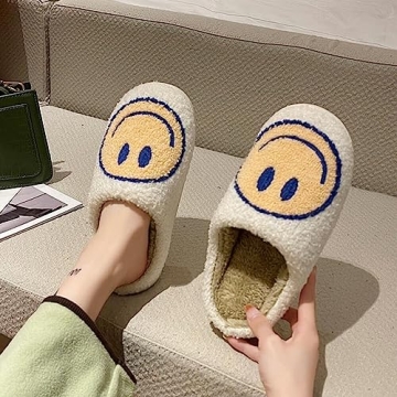 dubuto Smile Face Slippers for Girls Boys, Cute Soft Plush Anti-slip House Kids Girls Slippers with Memory Foam Warm Cartoon Happy face Shoes for Indoor Outdoor