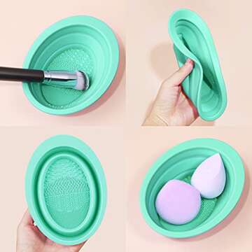Makeup Brush Cleaning Mat, Silicone Makeup Brush Scrubber, Cosmetic Brush Cleaner, Brush Cleaning Pa...