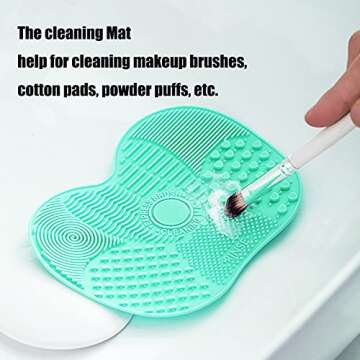 Makeup Brush Cleaning Mat, Silicone Makeup Brush Scrubber, Cosmetic Brush Cleaner, Brush Cleaning Pad, Foldable Makeup Brush Cleaning Bowl Suitable for Makeup Brush, Makeup Sponge, Powder Puff (Green)