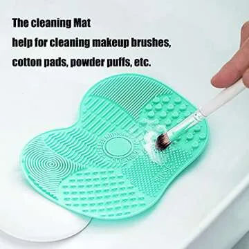 Makeup Brush Cleaning Mat, Silicone Makeup Brush Scrubber, Cosmetic Brush Cleaner, Brush Cleaning Pad, Foldable Makeup Brush Cleaning Bowl Suitable for Makeup Brush, Makeup Sponge, Powder Puff (Green)