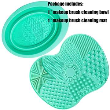 Makeup Brush Cleaning Mat, Silicone Makeup Brush Scrubber, Cosmetic Brush Cleaner, Brush Cleaning Pad, Foldable Makeup Brush Cleaning Bowl Suitable for Makeup Brush, Makeup Sponge, Powder Puff (Green)