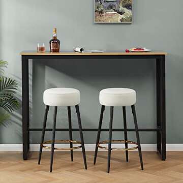 Fefances Cream Bar Stools Set of 2 Modern Round Velvet Bar Stools Counter Height Bar Stool Kitchen B...