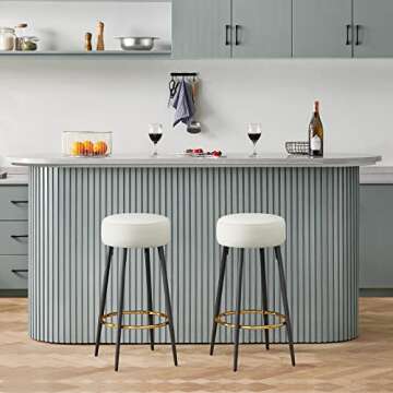 Fefances Cream Bar Stools Set of 2 Modern Round Velvet Bar Stools Counter Height Bar Stool Kitchen Breakfast Round Dining Chair 27.5 inch Height