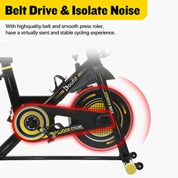 Indoor Cycling Bike Stationary, Doufit EB-06 Smooth Exercise Bike for Home Cardio Gym Workout with LCD Monitor and Clip in Pedals