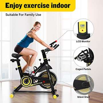 Indoor Cycling Bike Stationary, Doufit EB-06 Smooth Exercise Bike for Home Cardio Gym Workout with LCD Monitor and Clip in Pedals