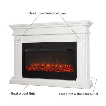 Real Flame Beau 59" Landscape Electric Fireplace with Mantel for Living Room or Bedroom, Replaceable Fireplace Insert Heater, Realistic Log and Flame Effect, Remote Control, Timer