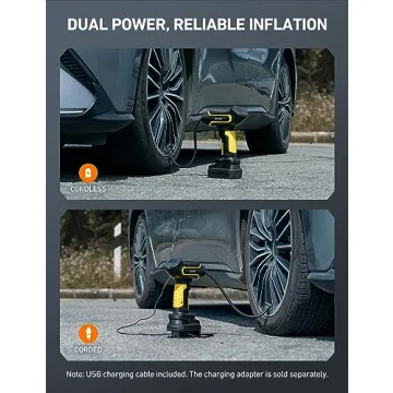 AstroAI Tire Inflator Air Compressor Cordless Car Tire Pump with 20V Rechargeable Li-ion Battery 150 PSI Portable Handheld Air Pump with 12 V Car Power Adapter for Cars Motorcycles LS40791（C1） Yellow