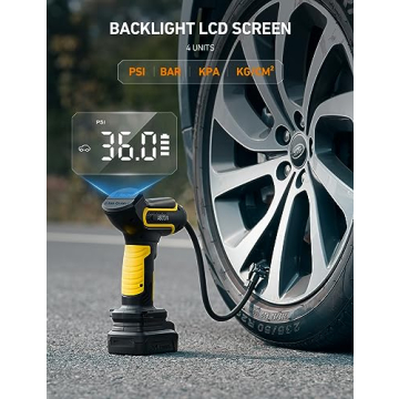 AstroAI Tire Inflator Air Compressor Cordless Car Tire Pump with 20V Rechargeable Li-ion Battery 150 PSI Portable Handheld Air Pump with 12 V Car Power Adapter for Cars Motorcycles LS40791（C1） Yellow