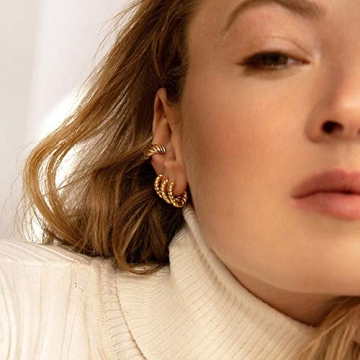 Stylish 3 Pairs of 14K Gold Huggie Hoops for Women