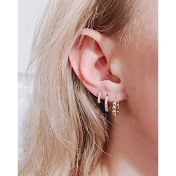 Stylish 3 Pairs of 14K Gold Huggie Hoops for Women