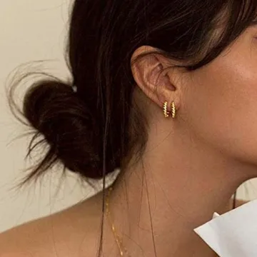 Stylish 3 Pairs of 14K Gold Huggie Hoops for Women