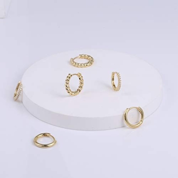Stylish 3 Pairs of 14K Gold Huggie Hoops for Women
