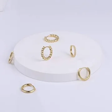 Stylish 3 Pairs of 14K Gold Huggie Hoops for Women