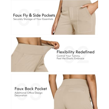 G4Free Dress Pants for Women Loose Yoga Sweatpants Wide Leg Work Pants High Waisted Casual Lounge Pants for Business Workout(Light Khaki,XL,29")