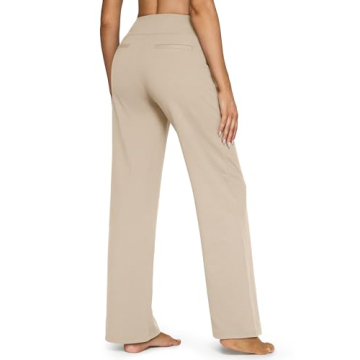 G4Free Dress Pants for Women Loose Yoga Sweatpants Wide Leg Work Pants High Waisted Casual Lounge Pants for Business Workout(Light Khaki,XL,29")